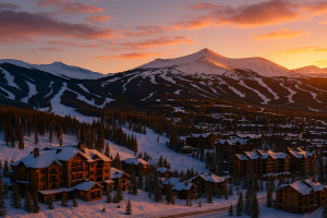 Breckenridge ski resort with snowy slopes and chalet hotels