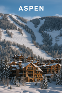 Aspen ski resort with snow-covered slopes and chalet hotels