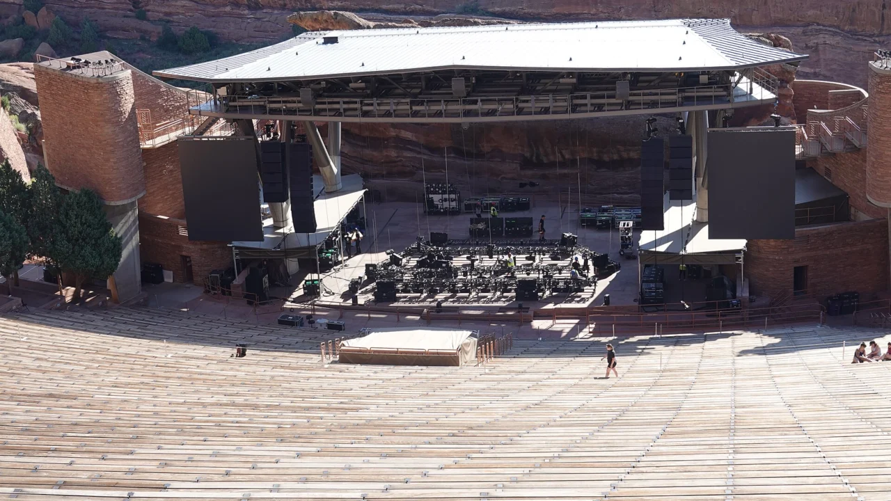 Red Rocks Amphitheatre seating and sandstone formations near Morrison, Colorado