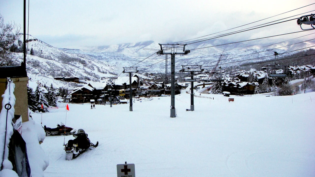 Snowmass Village ski area and gondola in Colorado during winter
