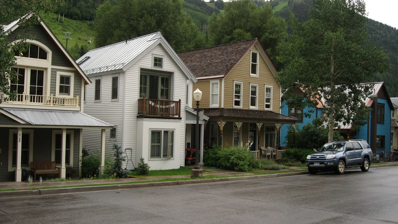 Homes in Telluride, Colorado, beneath the San Juan Mountains